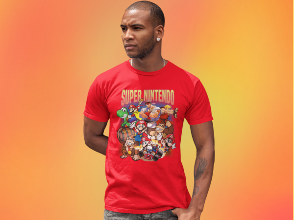 Fit Super Nintendo Anime Graphic Printed Half-Sleeves Cotton Red Color T-Shirt